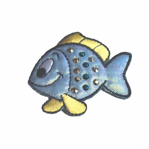 Applikation blau glänzender Fisch mit Glitzersteinchen