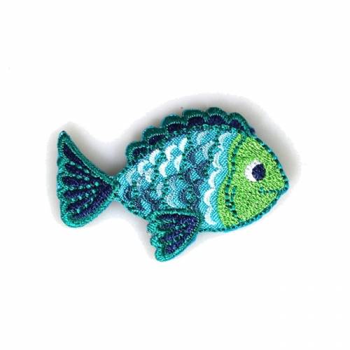 Blau-grün-türkisfarbener Fisch Applikation, Bügelbild 